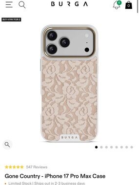17PRO MAX BURGA White Lace Phone Case with Gold Trim